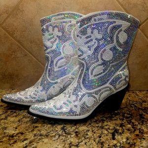 Women's Sparkle Sequin Cowgirl Boots Size 8